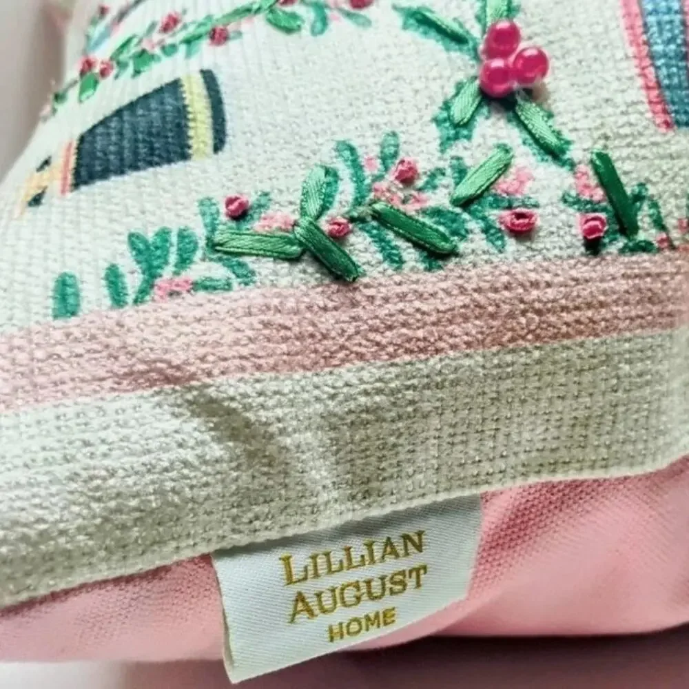 Lillian August Embroidered NUTCRACKER Pillow18x18 Pinkmas Holiday Decor NEW